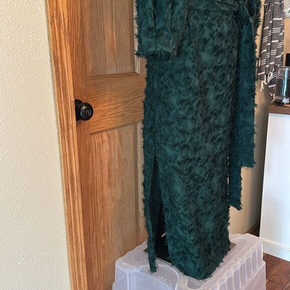 ZARA Blogger Favorite Emerald Green Textured Midi Dress - Picture 12 of 15